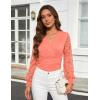 image:imageGRACE KARIN Womens Tops Dressy Casual Elegant Lace Sleeve Shirts Wrap Ruched Blouses 2026 Spring Fashion OutfitsGrapefruit