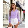 image:imageGRACE KARIN Womens Tops Dressy Casual Elegant Lace Sleeve Shirts Wrap Ruched Blouses 2026 Spring Fashion OutfitsPurple