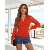 image:imageGRACE KARIN Womens Tops Dressy Casual Elegant Lace Sleeve Shirts Wrap Ruched Blouses 2026 Spring Fashion OutfitsRed
