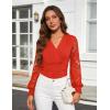 image:imageGRACE KARIN Womens Tops Dressy Casual Elegant Lace Sleeve Shirts Wrap Ruched Blouses 2026 Spring Fashion OutfitsRed