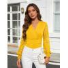 image:imageGRACE KARIN Womens Tops Dressy Casual Elegant Lace Sleeve Shirts Wrap Ruched Blouses 2026 Spring Fashion OutfitsYellow
