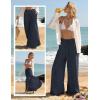image:imageGRACE KARIN Womens Wide Leg Summer Pants Flowy Side Split Palazzo Beach Pants Boho Drawstring High Waisted TrousersNavy Blue