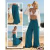 image:imageGRACE KARIN Womens Wide Leg Summer Pants Flowy Side Split Palazzo Beach Pants Boho Drawstring High Waisted TrousersPeacock Blue