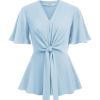 image:imageGRACE KARIN 2026 Womens Elegant V Neck Peplum Tops Tie Front Short Bell Sleeve Shirts Tops BlouseLight Blue