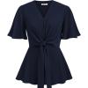 image:imageGRACE KARIN 2026 Womens Elegant V Neck Peplum Tops Tie Front Short Bell Sleeve Shirts Tops BlouseNavy Blue1