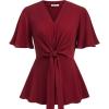 image:imageGRACE KARIN 2026 Womens Elegant V Neck Peplum Tops Tie Front Short Bell Sleeve Shirts Tops BlouseWine Red