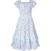 image:imageGRACE KARIN Girls Floral Summer Dress Flutter Sleeve Square Neck Midi Casual Dress for Girl 614YBlue White