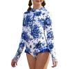 image:imageGRACE KARIN Girls One Piece Swimsuits Long Sleeve Bathing Suits Swimwear 514YBlue White Floral