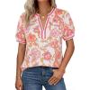 image:imageGRACE KARIN Women Boho Floral Tops 2026 Summer V Neck Puff Short Sleeve Dressy Casual ShirtsPink Flower