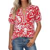 image:imageGRACE KARIN Women Boho Floral Tops 2026 Summer V Neck Puff Short Sleeve Dressy Casual ShirtsRed Flower