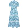 image:imageGRACE KARIN Womens 2026 Summer Floral Flowy Dresses Boho Tie Belt Short Puff Sleeve A Line Maxi Shirt Dress with PocketWhite Blue