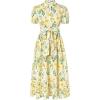 image:imageGRACE KARIN Womens 2026 Summer Floral Flowy Dresses Boho Tie Belt Short Puff Sleeve A Line Maxi Shirt Dress with PocketYellow Green