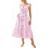 image:imageGRACE KARIN Womens Summer Floral Maxi Dress 2026 Ruffle Sleeve Smocked Sundress Flowy Wedding Guest Long Dresses with PocketLight Pink