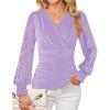 image:imageGRACE KARIN Womens Tops Dressy Casual Elegant Lace Sleeve Shirts Wrap Ruched Blouses 2026 Spring Fashion OutfitsPurple