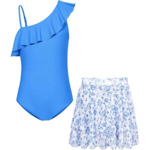 image:imageGRACE KARIN Girls One Piece Swimsuits with Mesh Skirt Bathing Suit Swimwear 614YBlue Flower