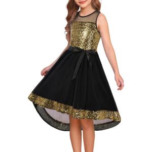 image:imageGRACE KARIN Girls Sequin Party Formal Dress Wedding Guest Sparkle Fancy Birthday Tulle High Low Prom Dresses 614 YearsBlackgold