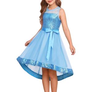image:imageGRACE KARIN Girls Sequin Party Formal Dress Wedding Guest Sparkle Fancy Birthday Tulle High Low Prom Dresses 614 YearsLight Blue