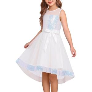 image:imageGRACE KARIN Girls Sequin Party Formal Dress Wedding Guest Sparkle Fancy Birthday Tulle High Low Prom Dresses 614 YearsWhite