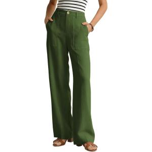 image:imageGRACE KARIN Linen Pants for WomenWork Dressy Trousers with PocketsHigh Waist Wide Leg Summer Comfy Slacks Pant ClothesArmy Green