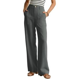 image:imageGRACE KARIN Linen Pants for WomenWork Dressy Trousers with PocketsHigh Waist Wide Leg Summer Comfy Slacks Pant ClothesCharcoal Grey