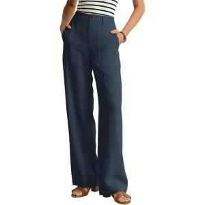 image:imageGRACE KARIN Linen Pants for WomenWork Dressy Trousers with PocketsHigh Waist Wide Leg Summer Comfy Slacks Pant ClothesNavy Blue