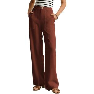 image:imageGRACE KARIN Linen Pants for WomenWork Dressy Trousers with PocketsHigh Waist Wide Leg Summer Comfy Slacks Pant ClothesRust