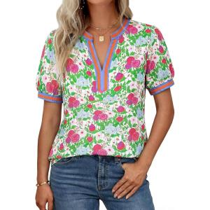 image:imageGRACE KARIN Women Boho Floral Tops 2026 Summer V Neck Puff Short Sleeve Dressy Casual ShirtsDaisy