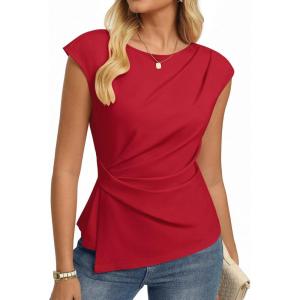 image:imageGRACE KARIN Womens 2026 Spring Short Sleeve Tops Dressy Casual Peplum Shirts Outfit Tunic Blouses Trendy Fashion ClothesRed