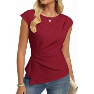 image:imageGRACE KARIN Womens 2026 Spring Short Sleeve Tops Dressy Casual Peplum Shirts Outfit Tunic Blouses Trendy Fashion ClothesWine Red