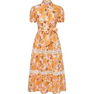 image:imageGRACE KARIN Womens 2026 Summer Floral Flowy Dresses Boho Tie Belt Short Puff Sleeve A Line Maxi Shirt Dress with PocketOrange