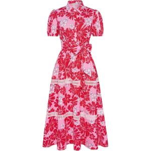 image:imageGRACE KARIN Womens 2026 Summer Floral Flowy Dresses Boho Tie Belt Short Puff Sleeve A Line Maxi Shirt Dress with PocketPink Red