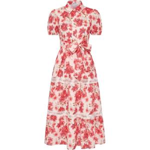 image:imageGRACE KARIN Womens 2026 Summer Floral Flowy Dresses Boho Tie Belt Short Puff Sleeve A Line Maxi Shirt Dress with PocketRed Floral