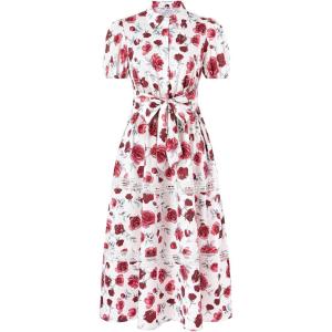 image:imageGRACE KARIN Womens 2026 Summer Floral Flowy Dresses Boho Tie Belt Short Puff Sleeve A Line Maxi Shirt Dress with PocketRose
