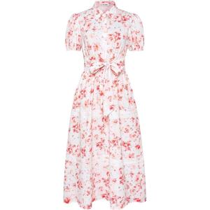 image:imageGRACE KARIN Womens 2026 Summer Floral Flowy Dresses Boho Tie Belt Short Puff Sleeve A Line Maxi Shirt Dress with PocketWhite Pink