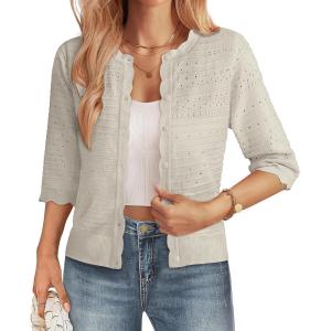 image:imageGRACE KARIN Womens 34 Sleeve Cardigan Sweater Lightweight Cropped Cardigan Trendy Dressy Casual Crochet Bolero ShrugsBeige