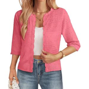 image:imageGRACE KARIN Womens 34 Sleeve Cardigan Sweater Lightweight Cropped Cardigan Trendy Dressy Casual Crochet Bolero ShrugsDusty Peach Pink