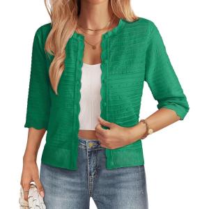 image:imageGRACE KARIN Womens 34 Sleeve Cardigan Sweater Lightweight Cropped Cardigan Trendy Dressy Casual Crochet Bolero ShrugsGreen