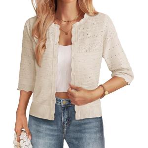 image:imageGRACE KARIN Womens 34 Sleeve Cardigan Sweater Lightweight Cropped Cardigan Trendy Dressy Casual Crochet Bolero ShrugsLight Apricot