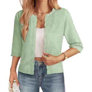 image:imageGRACE KARIN Womens 34 Sleeve Cardigan Sweater Lightweight Cropped Cardigan Trendy Dressy Casual Crochet Bolero ShrugsLight Green