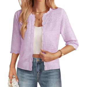 image:imageGRACE KARIN Womens 34 Sleeve Cardigan Sweater Lightweight Cropped Cardigan Trendy Dressy Casual Crochet Bolero ShrugsLight Purple