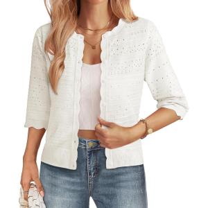 image:imageGRACE KARIN Womens 34 Sleeve Cardigan Sweater Lightweight Cropped Cardigan Trendy Dressy Casual Crochet Bolero ShrugsWhite
