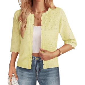image:imageGRACE KARIN Womens 34 Sleeve Cardigan Sweater Lightweight Cropped Cardigan Trendy Dressy Casual Crochet Bolero ShrugsYellow