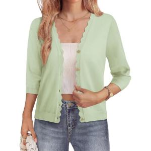 image:imageGRACE KARIN Womens 34 Sleeve V Neck Button Down Lightweight Cardigan Sweater Open Front Dressy Shrugs Spring FashionBean Green