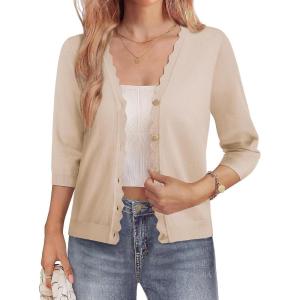 image:imageGRACE KARIN Womens 34 Sleeve V Neck Button Down Lightweight Cardigan Sweater Open Front Dressy Shrugs Spring FashionBeige