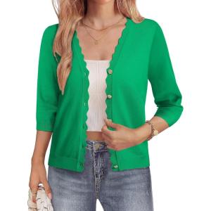 image:imageGRACE KARIN Womens 34 Sleeve V Neck Button Down Lightweight Cardigan Sweater Open Front Dressy Shrugs Spring FashionGreen