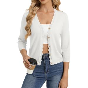 image:imageGRACE KARIN Womens 34 Sleeve V Neck Button Down Lightweight Cardigan Sweater Open Front Dressy Shrugs Spring FashionIvory