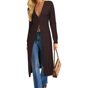 image:imageGRACE KARIN Womens Long Cardigan Trendy Lightweight Knit Dusters Coat V Neck Button Up Sweater Maxi DressCoffee