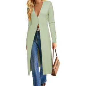 image:imageGRACE KARIN Womens Long Cardigan Trendy Lightweight Knit Dusters Coat V Neck Button Up Sweater Maxi DressLight Green