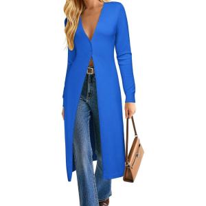 image:imageGRACE KARIN Womens Long Cardigan Trendy Lightweight Knit Dusters Coat V Neck Button Up Sweater Maxi DressRoyal Blue