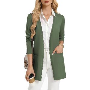 image:imageGRACE KARIN Womens Long Cardigans Trendy Lightweight Knit Blazer Casual Open Front Spring Sweaters with PocketsArmy Green